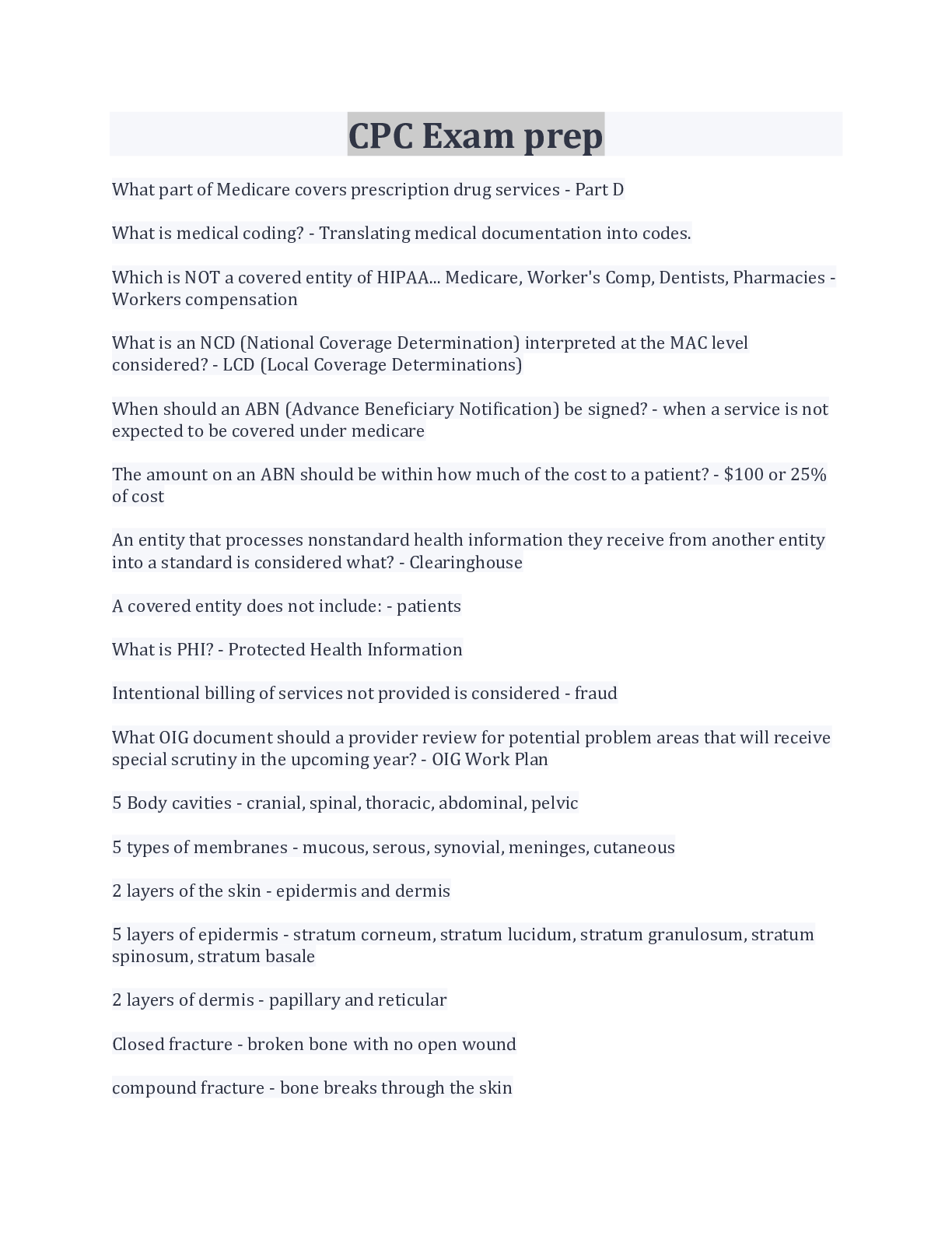 Preview image for CPC Exam prep Questions And Answers